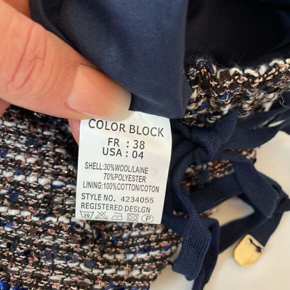 48.Color Block| Wool Tweed cotton blend|Size 38(EU)| Mini Skirt| Pockets - Picture 11 of 11